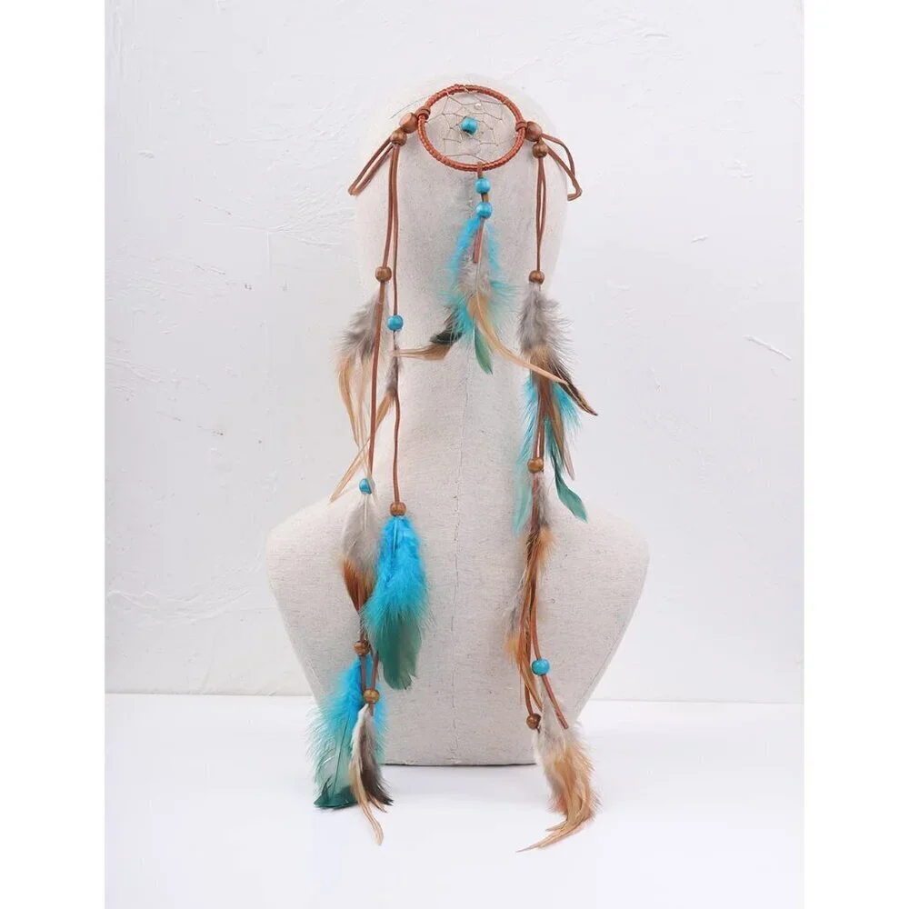Bohemian Feather Headband Indian Gypsy Elastic Beaded Tassel Accessory